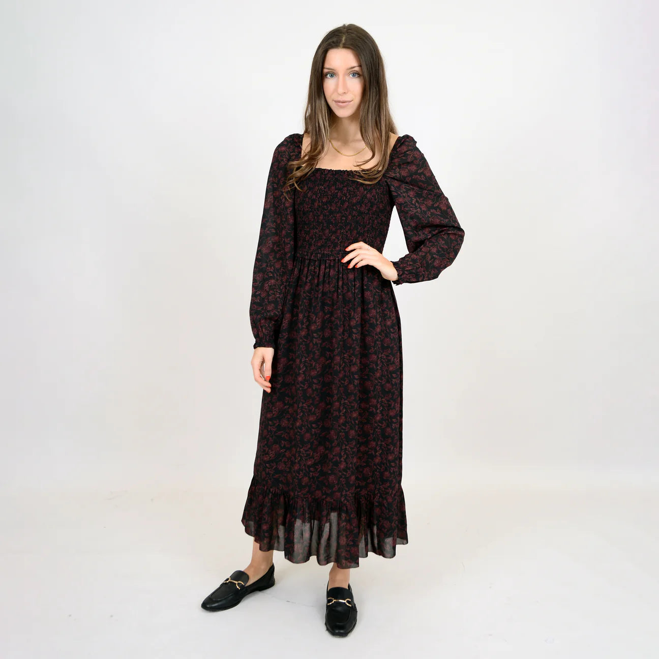 RD Style Harper Smocked Maxi Dress - Wine