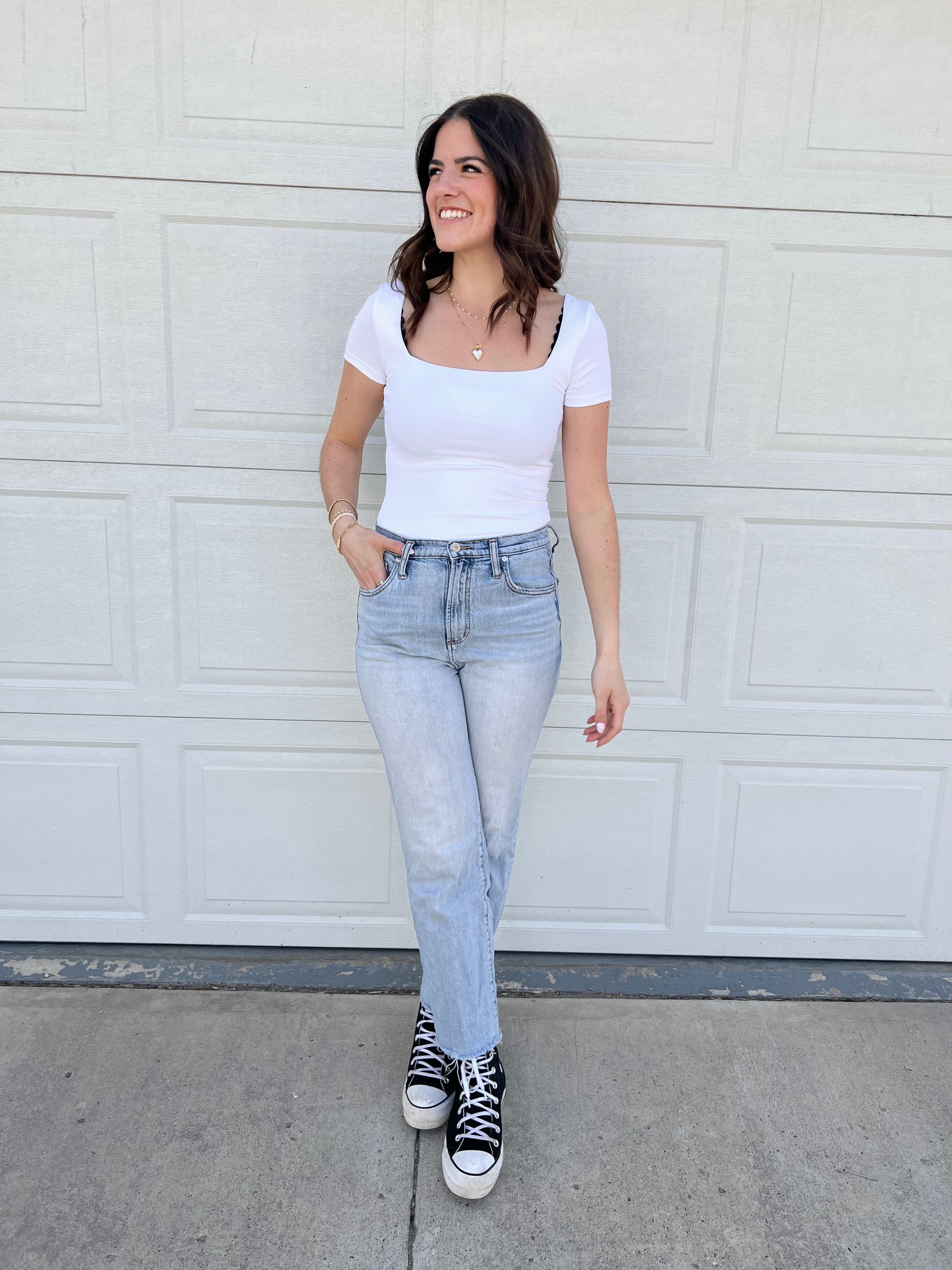 RD Style Stacy Short Sleeve Ribbed Bodysuit - White