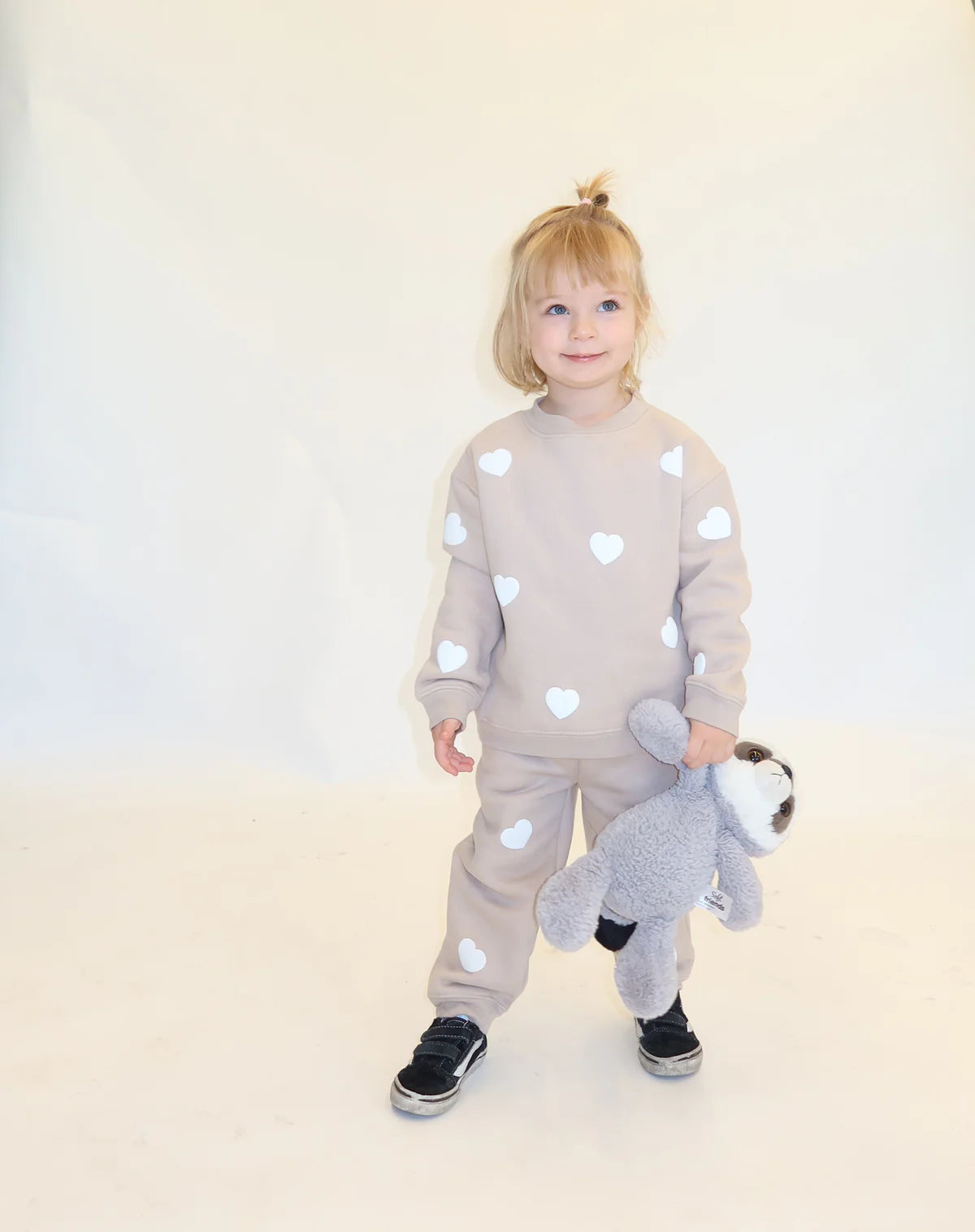 Brunette the Label Oversized Kids All Over Heart Oversized Jogger - Oyster