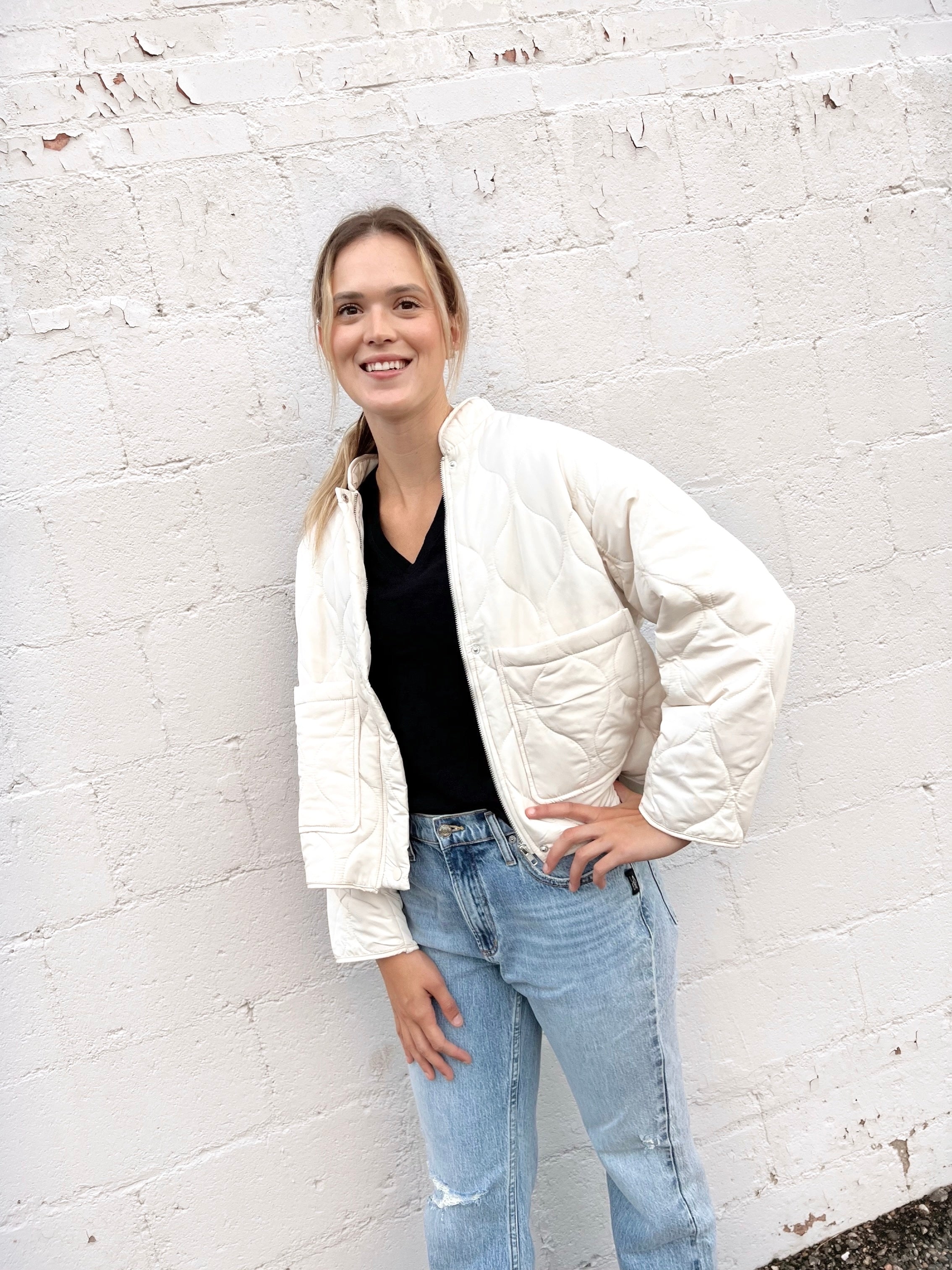 Cream clearance quilted jacket