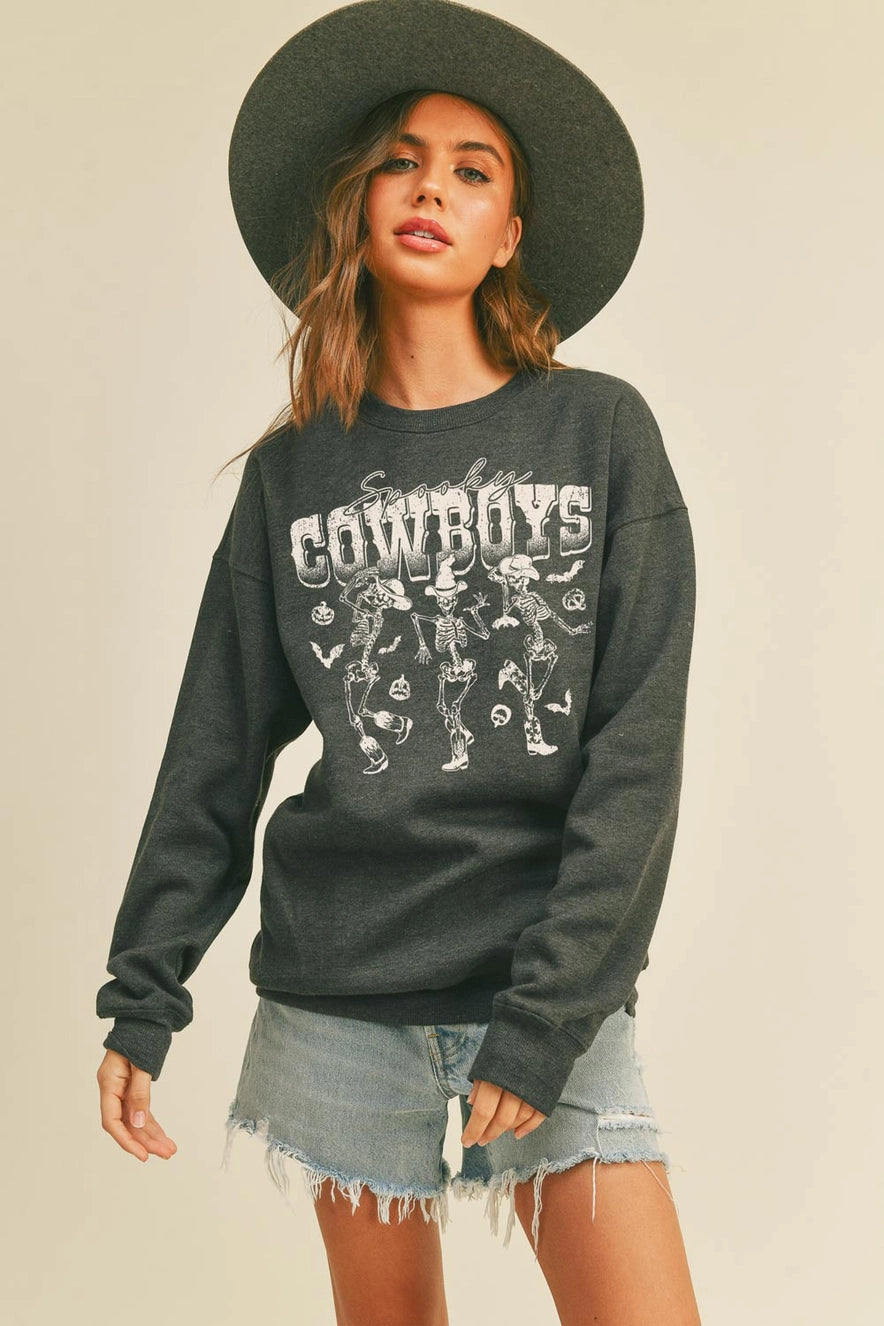 Honestee Spooky Cowboys Graphic Crewneck - Vintage Black