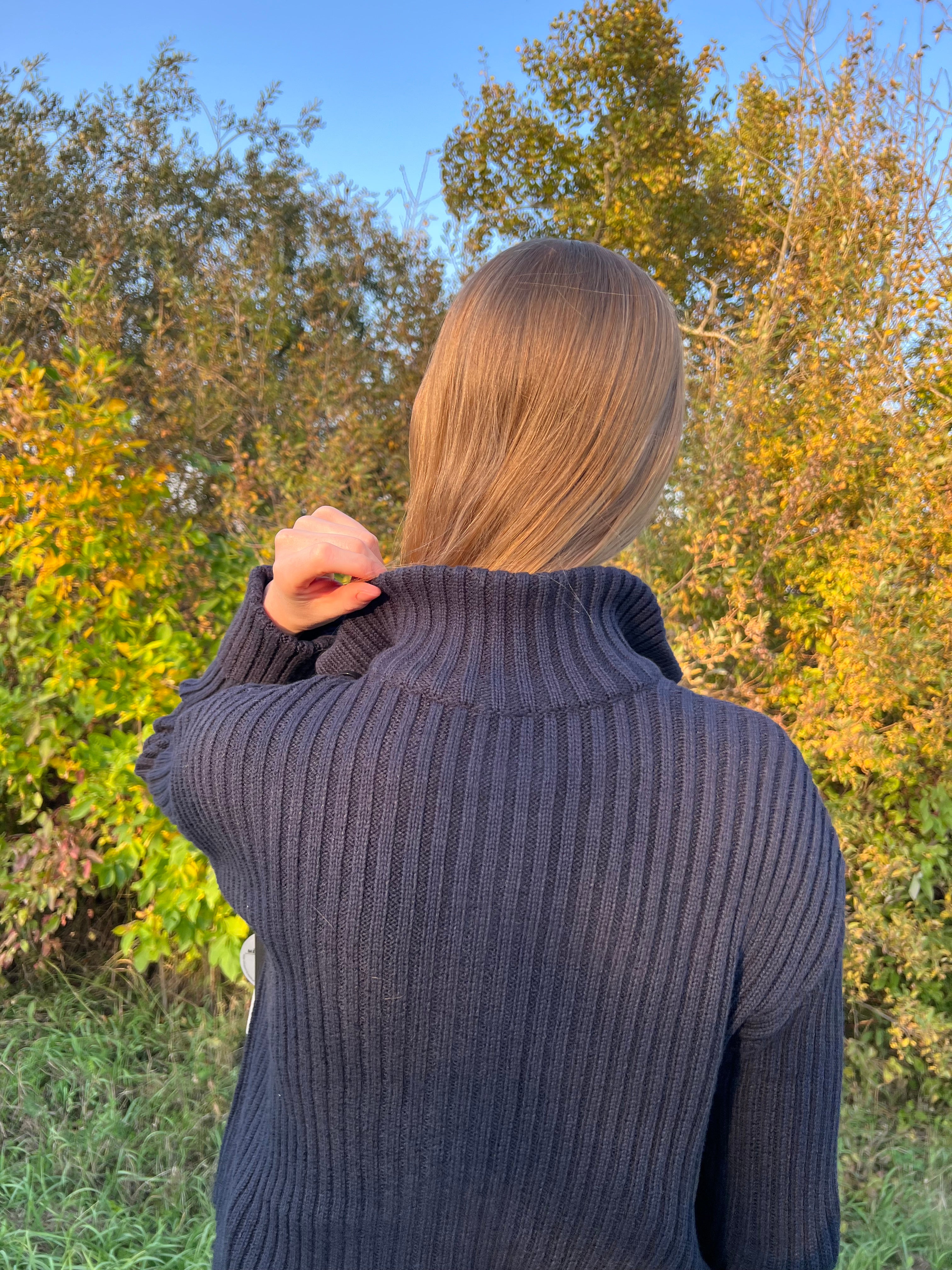 RD Style Lakshmi Long Sleeve Mockneck Cardigan - Dark Storm