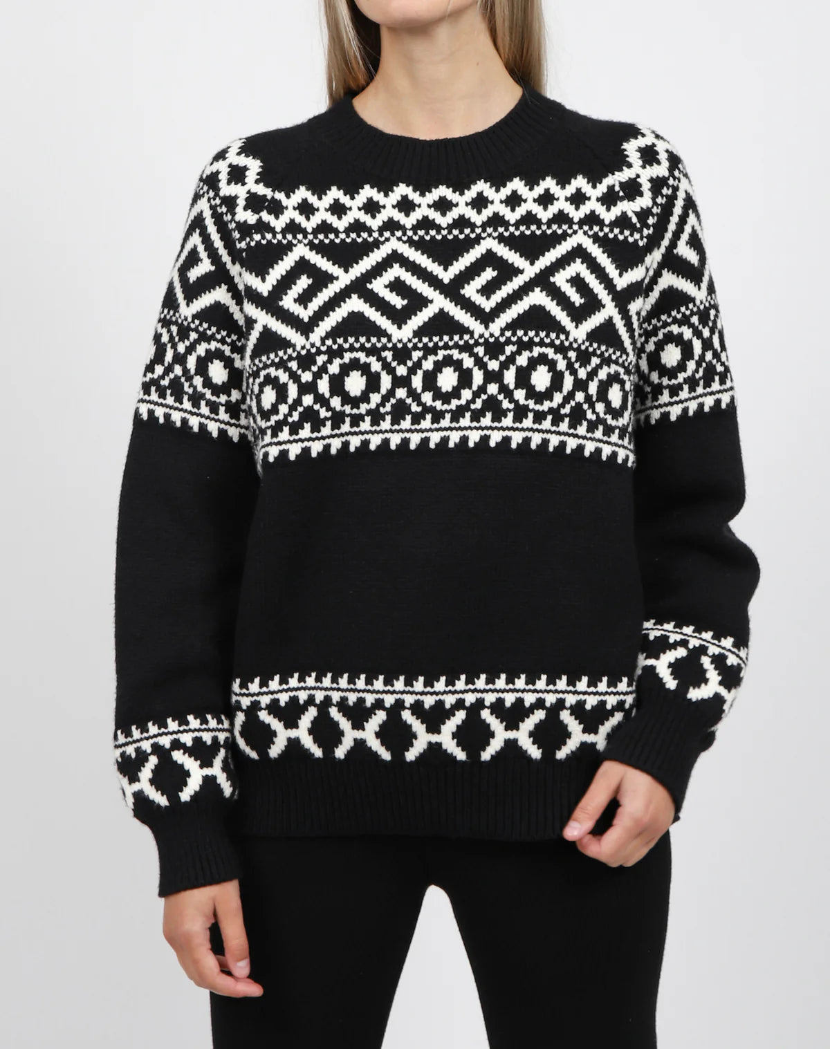 Brunette the Label Fair Isle Knit Sweater - Black