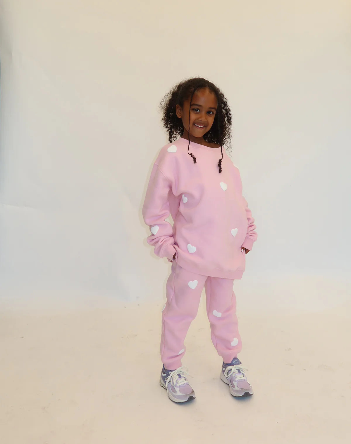 Brunette the Label Kids All Over Heart Classic Crew - Bubblegum