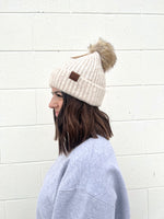 Load image into Gallery viewer, CC Beanie Ribbed Fur Pom Beanie - Oatmeal Multi
