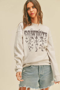 Honestee Spooky Cowboys Graphic Crewneck - Heather Oatmeal