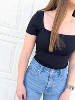 Load image into Gallery viewer, RD Style Stacy Short Sleeve Ribbed Bodysuit - Black
