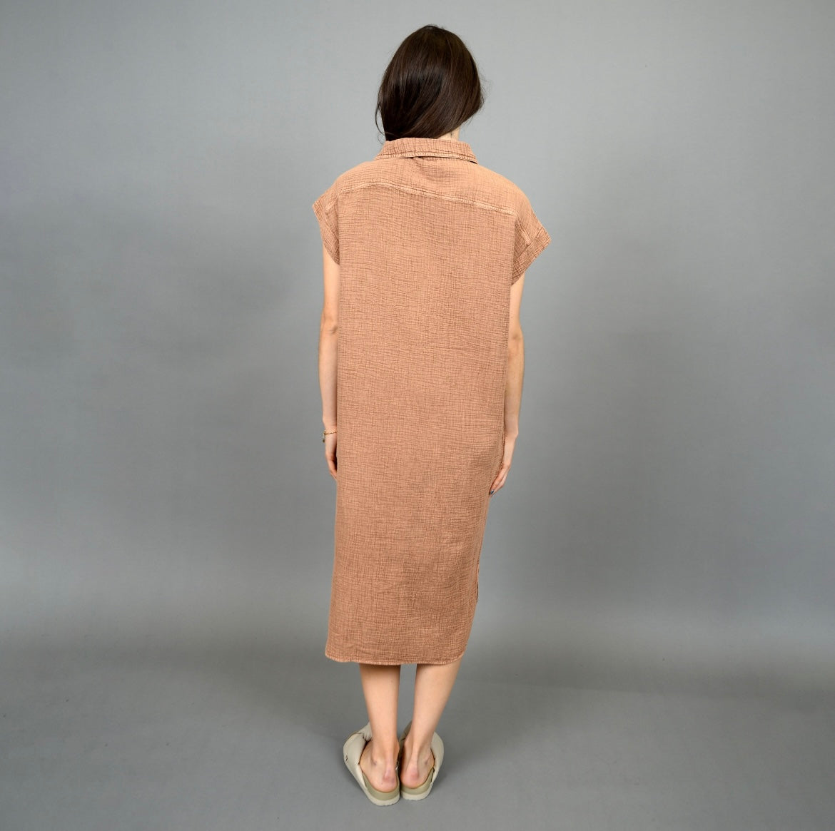 RD Style Aira Gauze Button Up Tshirt Dress - Cinnamon