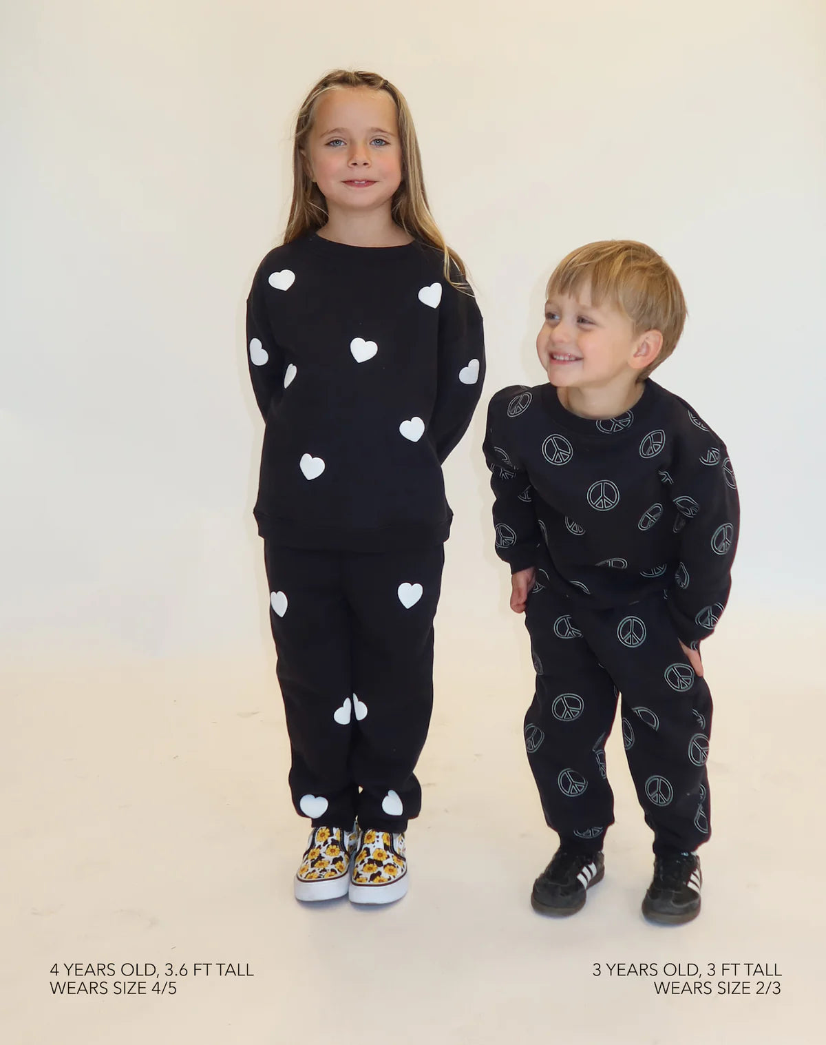 Brunette the Label Kids All Over Heart Classic Crew - Black
