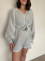 Load image into Gallery viewer, Priv Tawny Belted Gingham Romper - Blue
