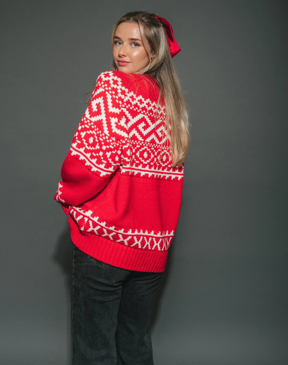 Brunette the Label Fair Isle Knit Sweater - Crimson