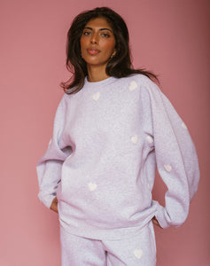 Brunette the Label All Over Heart Big Sis Crewneck - Grey w White