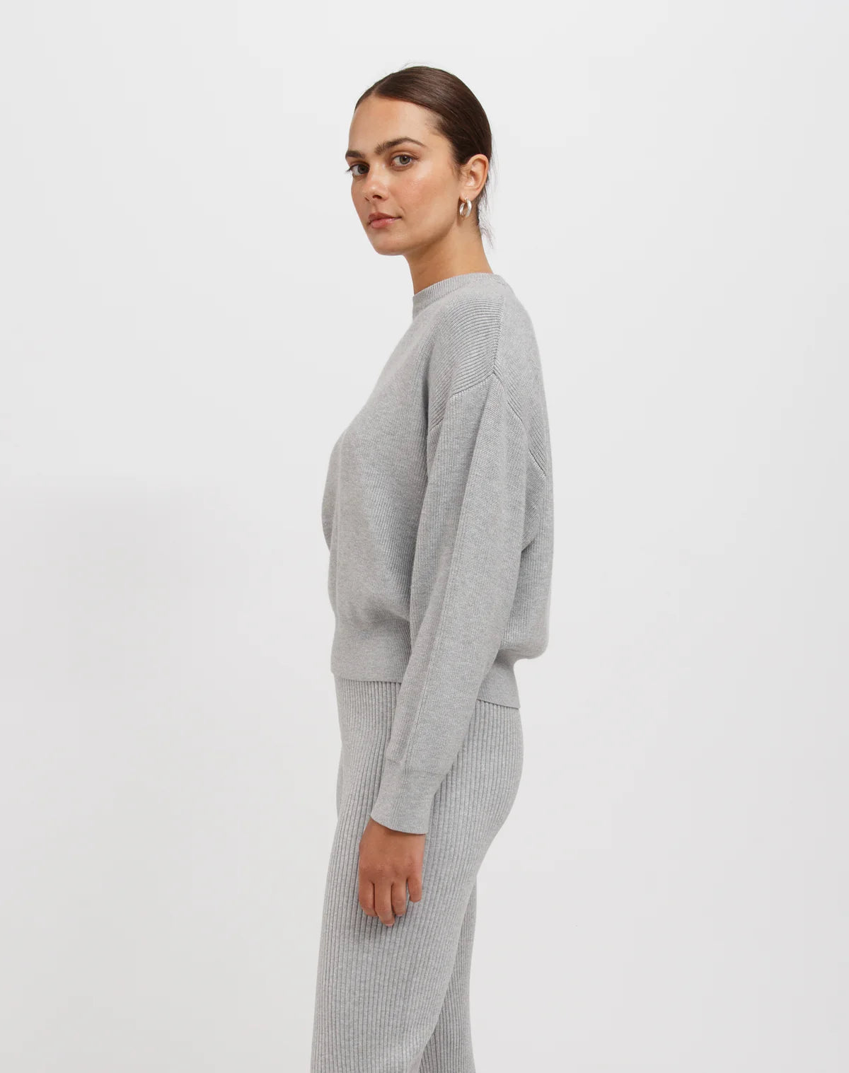 Brunette the Label Olivia Rib Knit Crew - Grey