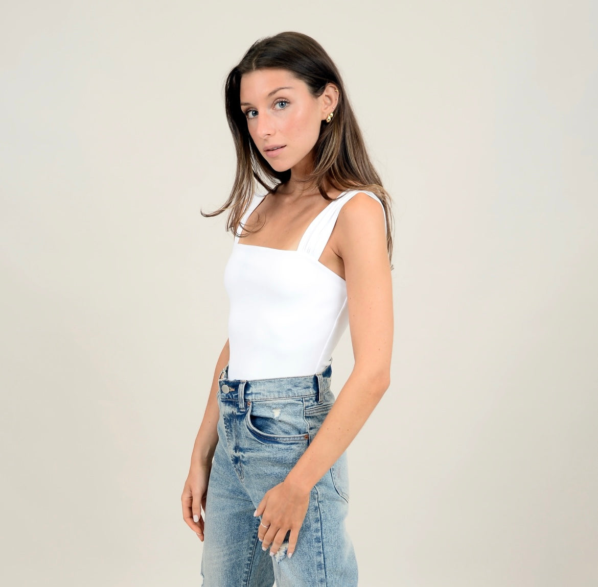 RD Style Claude Shirred Bodysuit - White