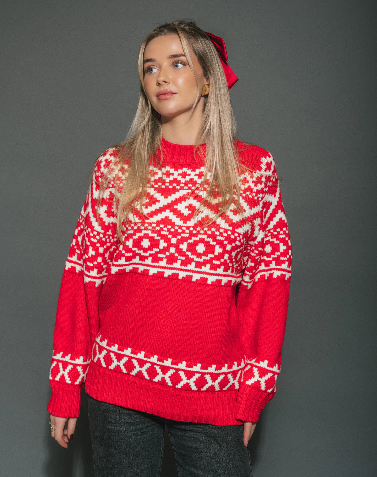 Brunette the Label Fair Isle Knit Sweater - Crimson