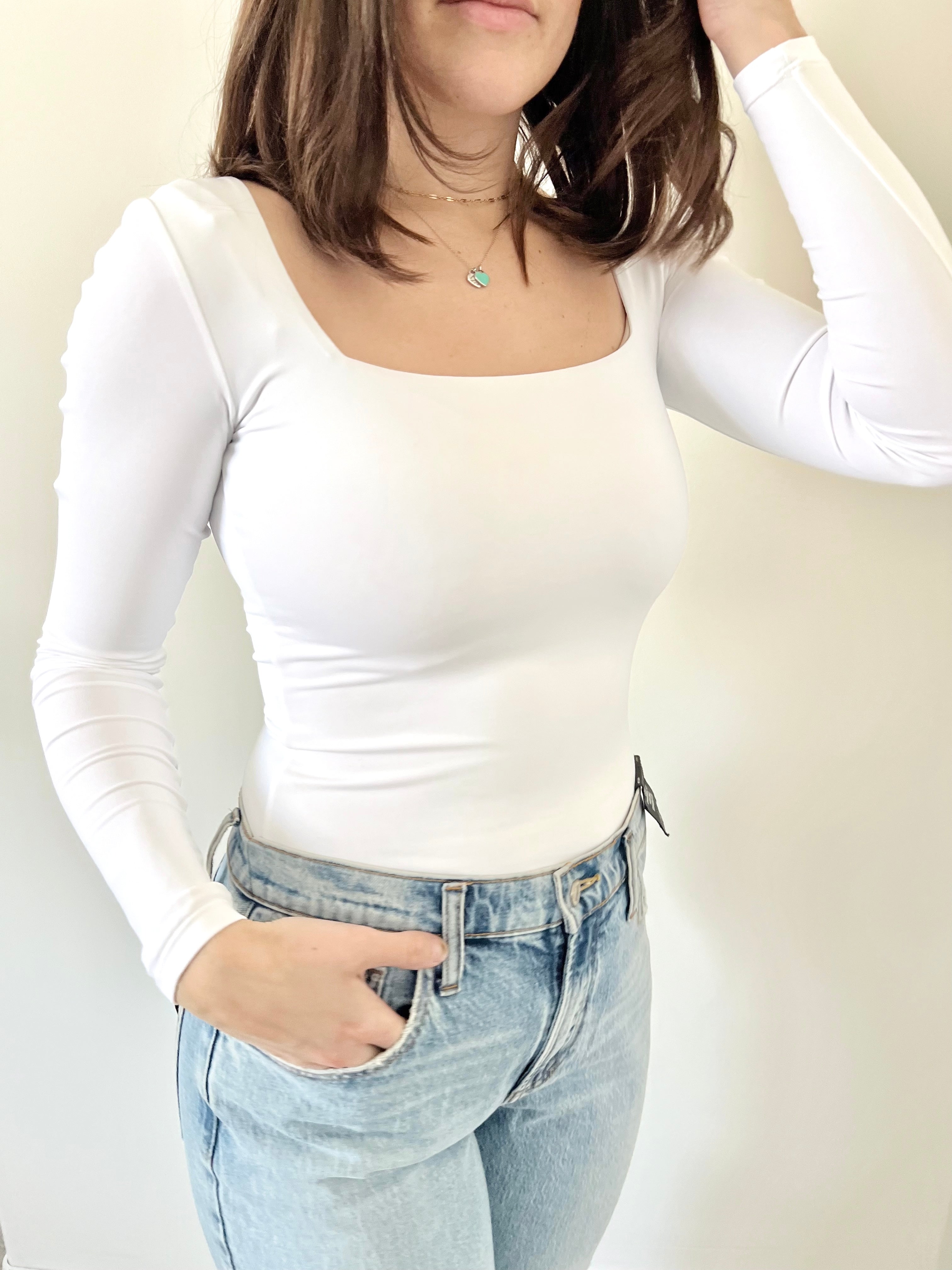 RD Style Stacy Square Neck Bodysuit - White