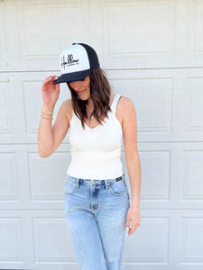 Sadie & Sage Maddie Ribbed Vneck Tank - White