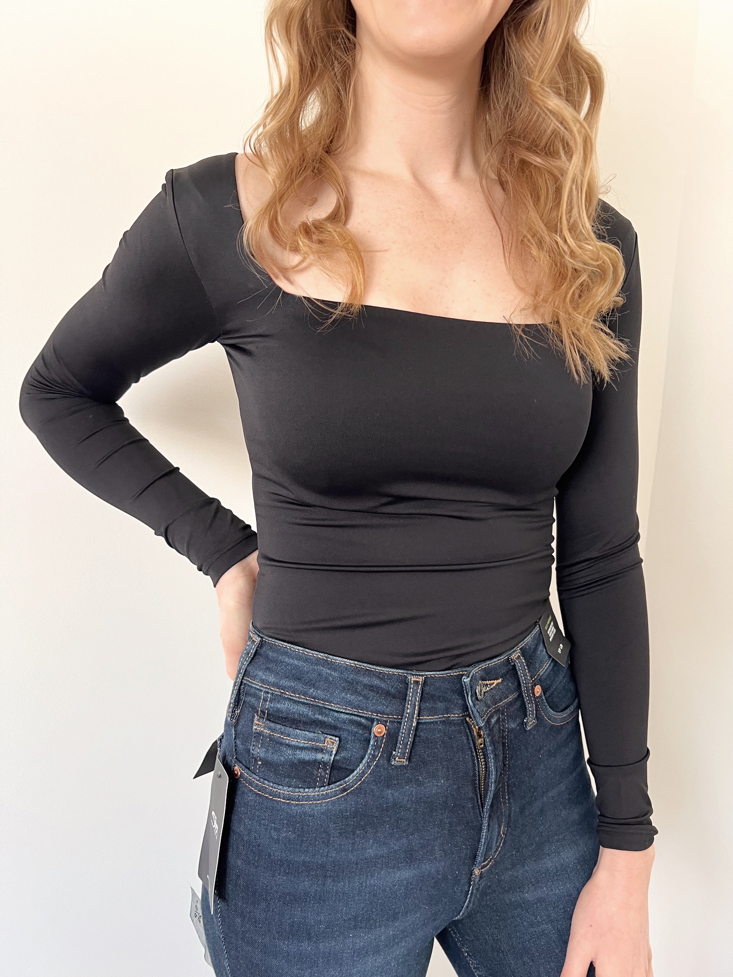RD Style Stacy Square Neck Bodysuit - Black