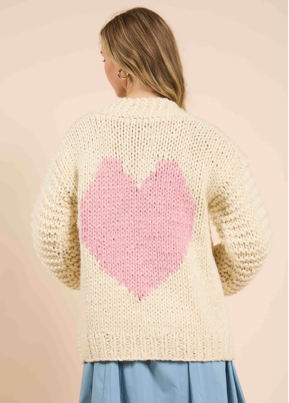 Sadie & Sage Heart You Cardigan - Ivory Pink
