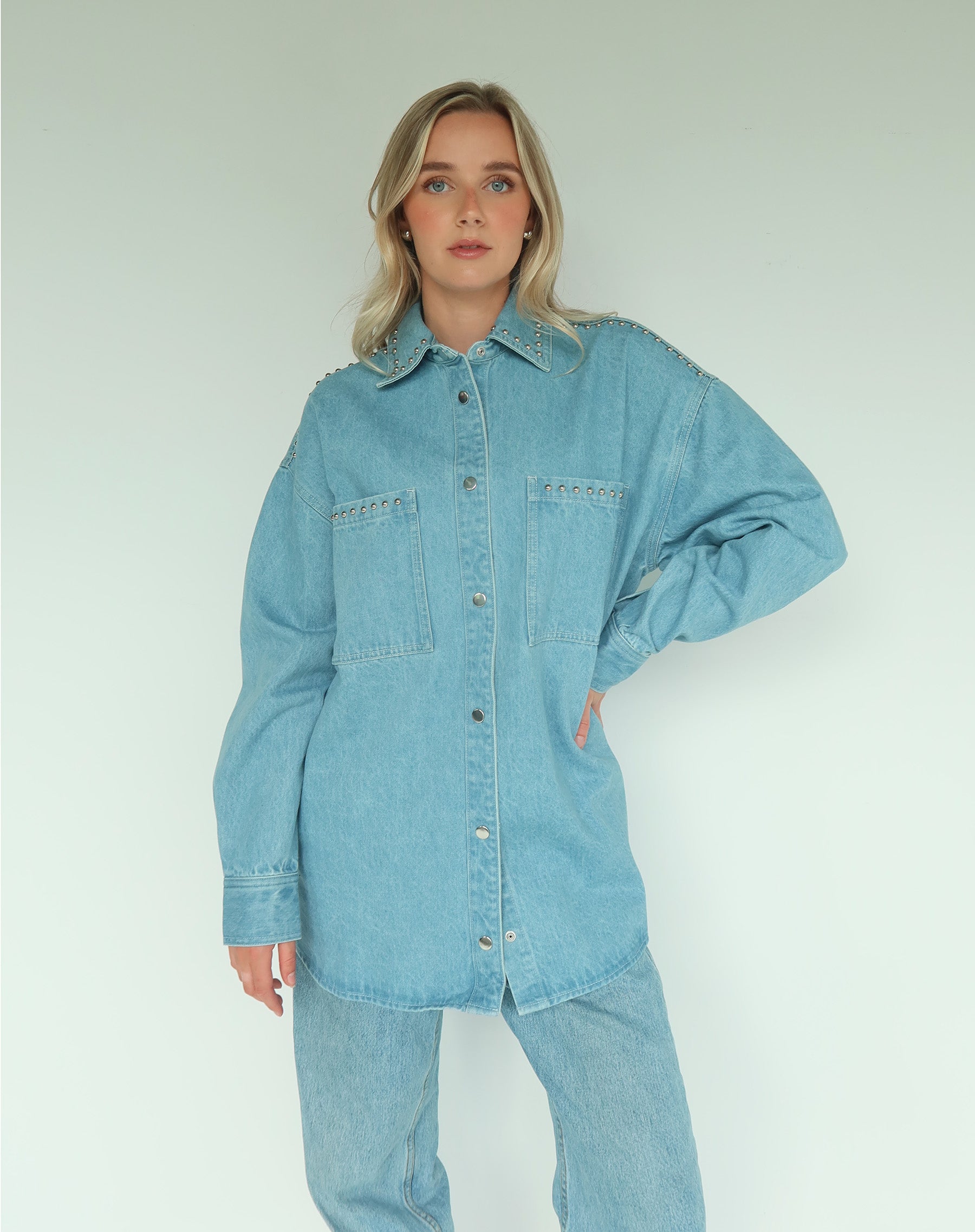 Brunette the Label Studded Shania Jacket - Light Blue