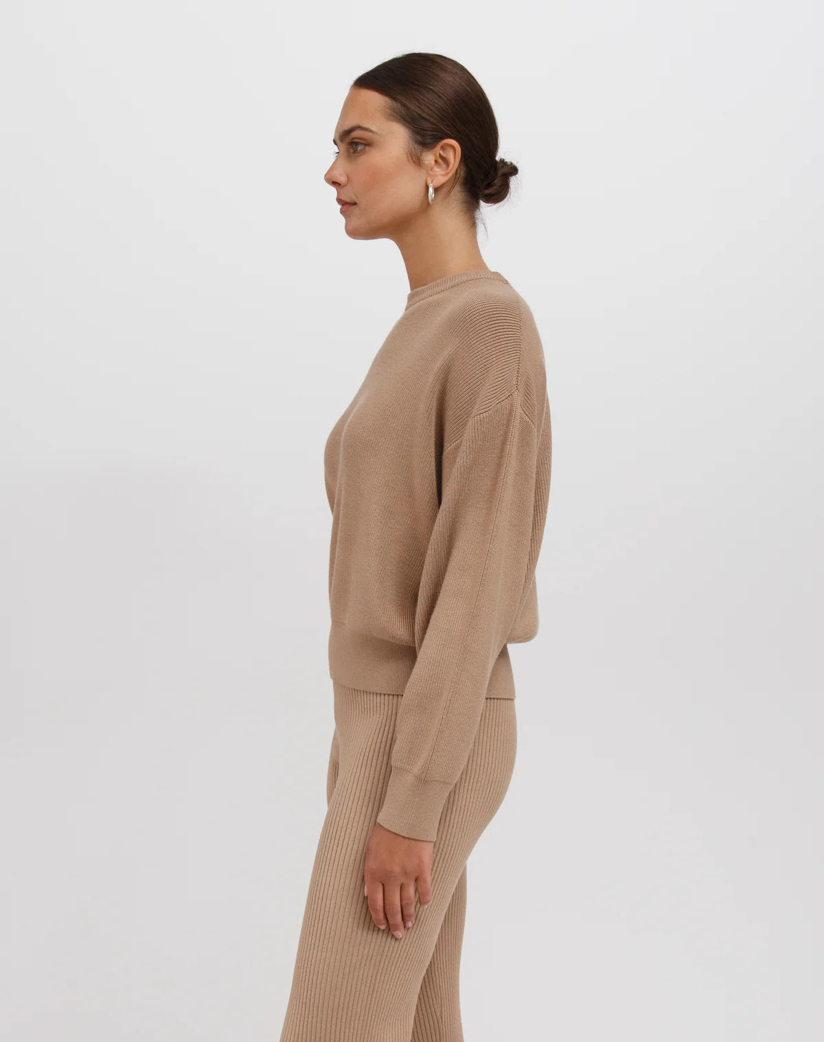Brunette the Label Olivia Rib Knit Crew - Fawn