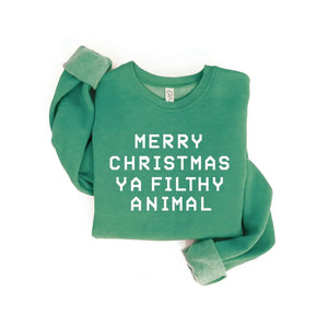 Merry Christmas Ya Filthy Animal Graphic Crewneck - Forest