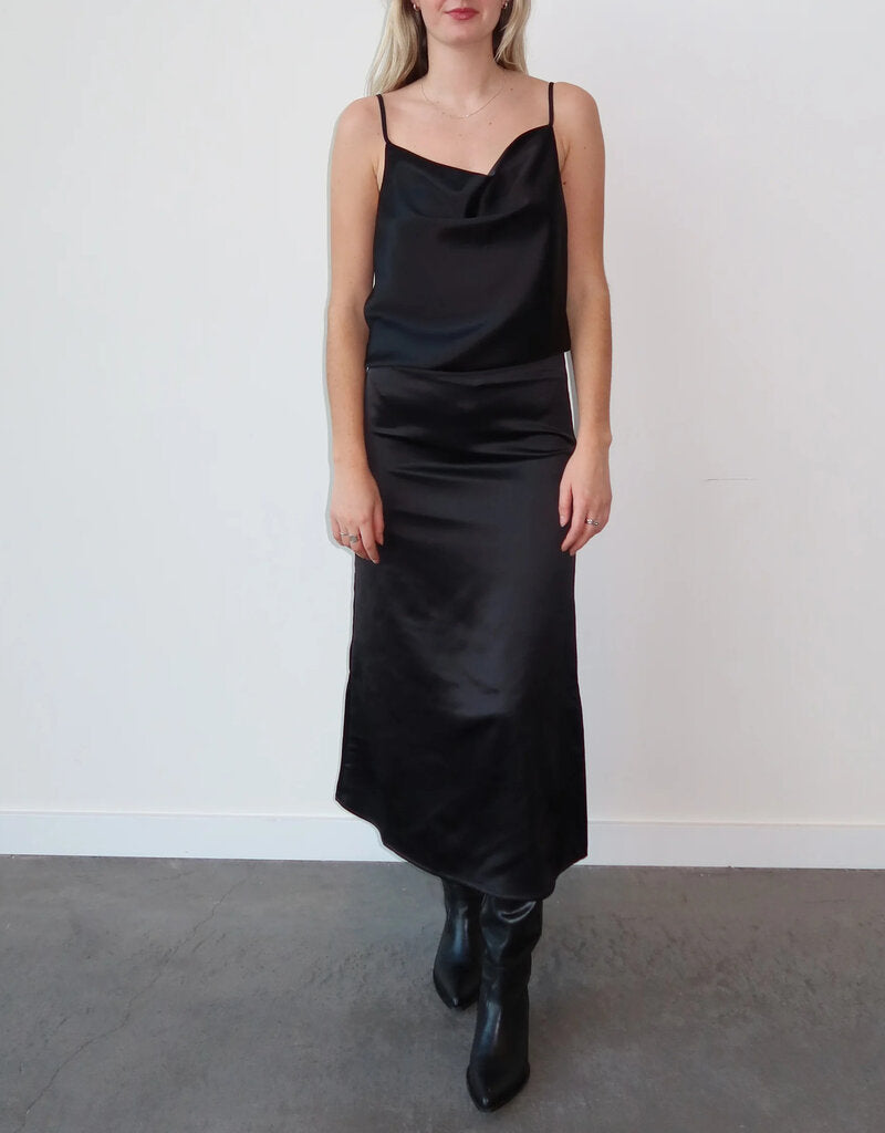 Brunette the Label Satin Maxi Skirt Black Hallow Clothing Co