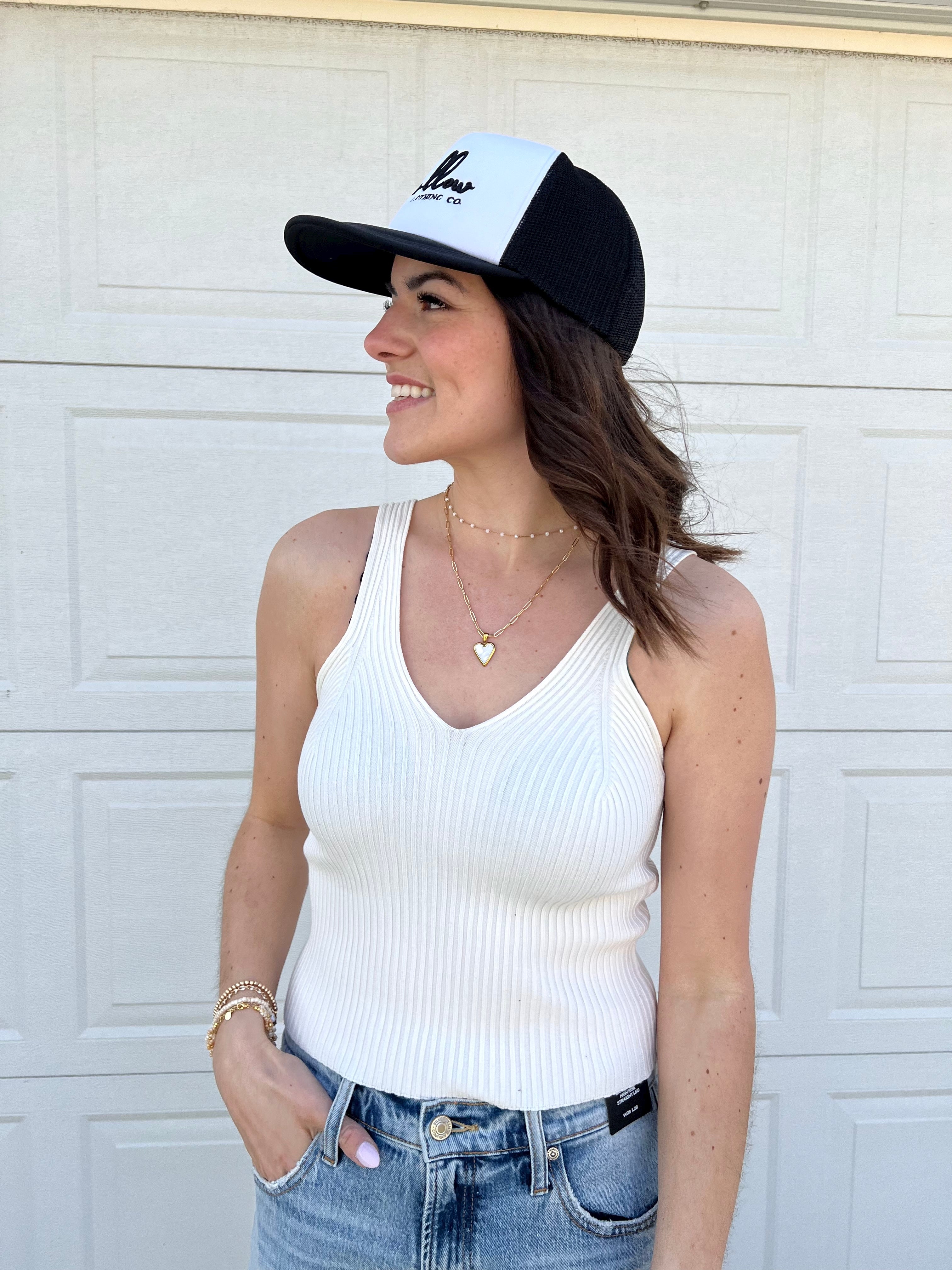 Sadie & Sage Maddie Ribbed Vneck Tank - White