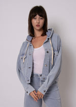 Load image into Gallery viewer, RD Style Sarana Knit Denim Hooded Jacket - Light Blue
