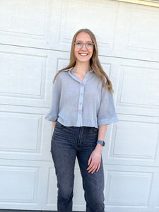 Sadie & Sage Bird Song Cuffed Boxy Tee - Cloud Blue