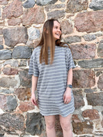 Load image into Gallery viewer, Brunette the Label Oversized Striped Tee Dress - Heather Grey
