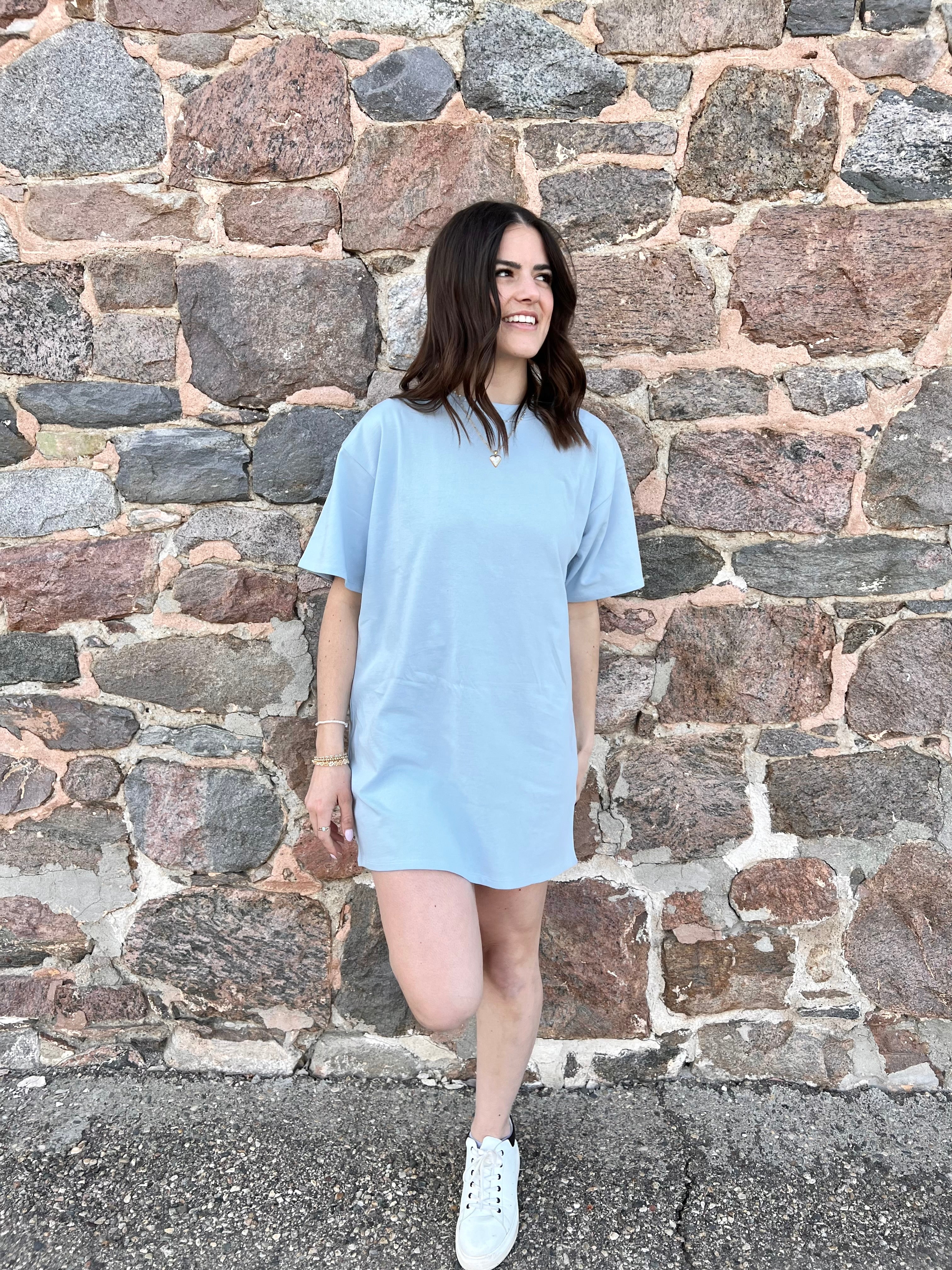 Brunette the Label Oversized Tee Dress - Denim Blue