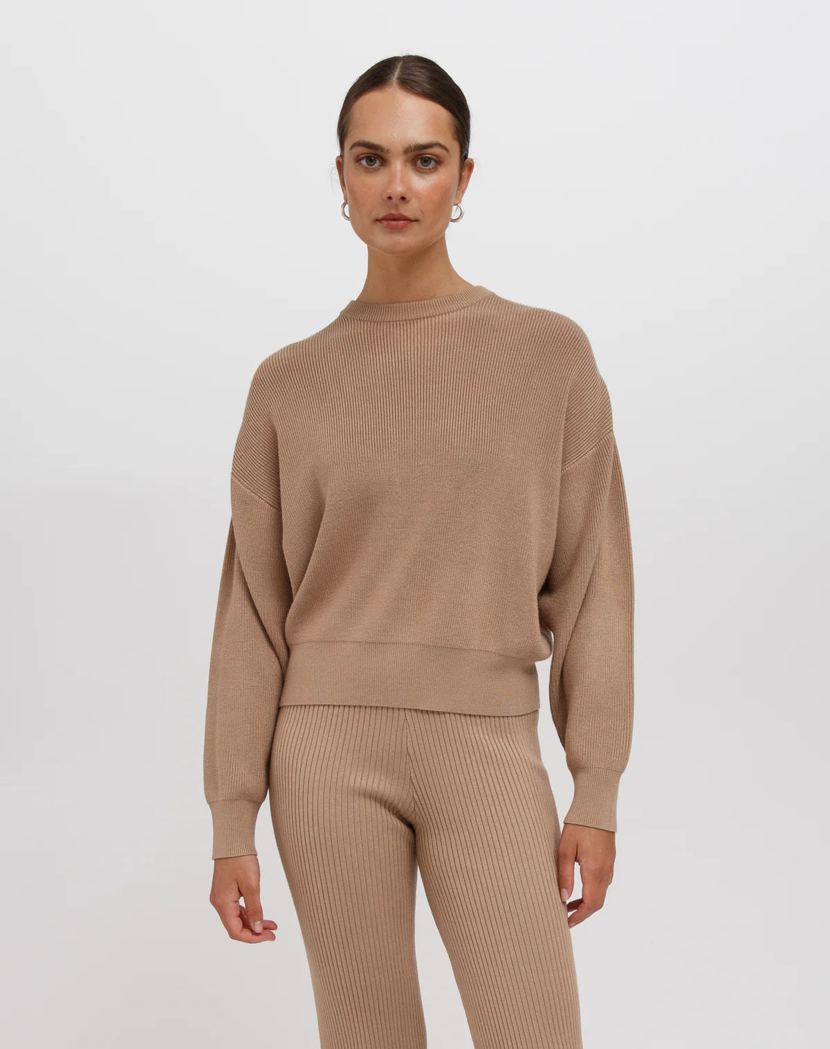 Brunette the Label Olivia Rib Knit Crew - Fawn