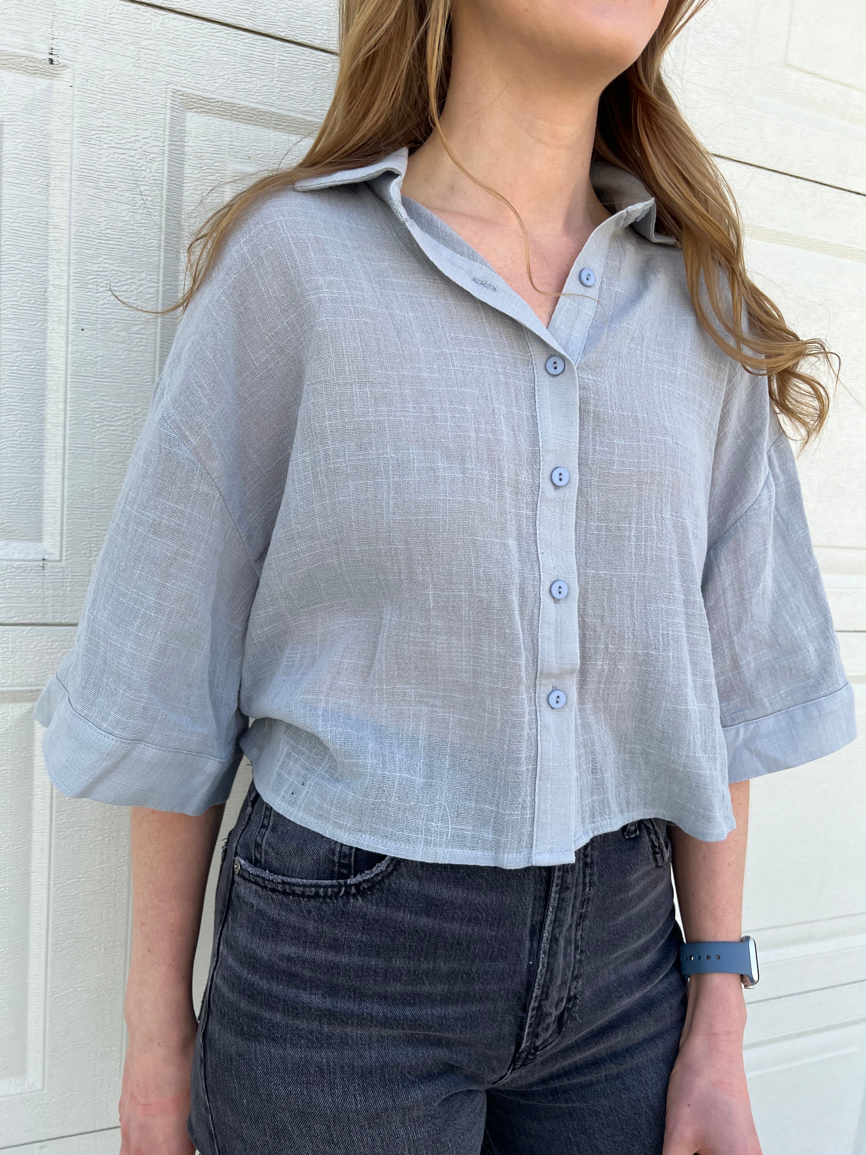Sadie & Sage Bird Song Cuffed Boxy Tee - Cloud Blue