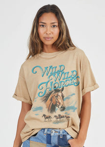 Girl Dangerous Wild Wild Horses Tee - Sand