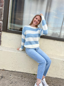 Sadie & Sage Clara Chunky Stripe Sweater - Ivory Sky