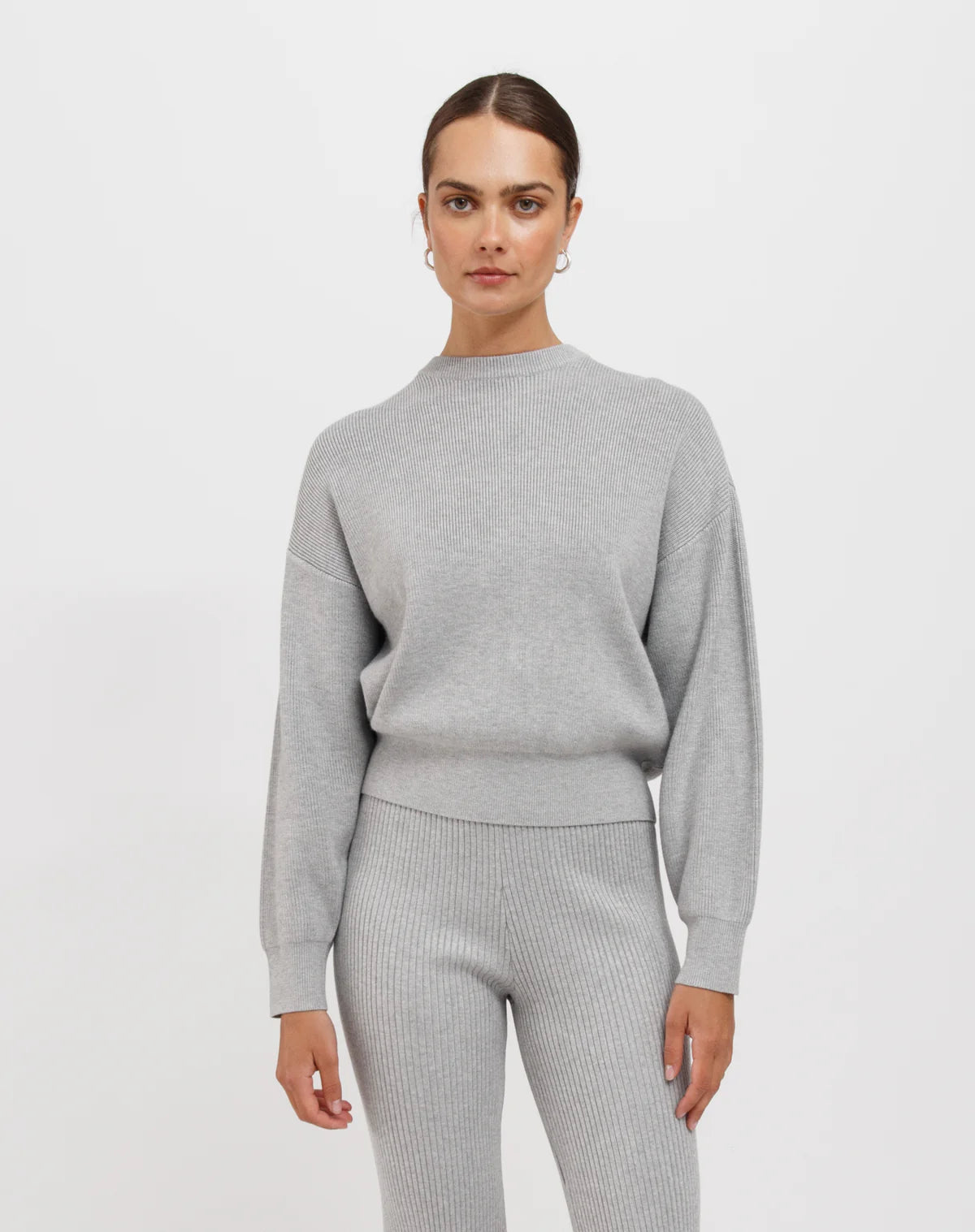 Brunette the Label Olivia Rib Knit Crew - Grey
