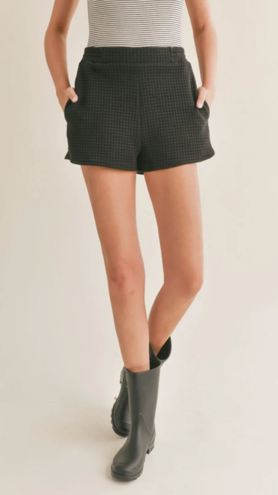Sadie & Sage Pastime Textured Terry Shorts - Black