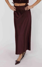 Load image into Gallery viewer, Sage the Label Deep Trance Bias Midi Skirt - Wine
