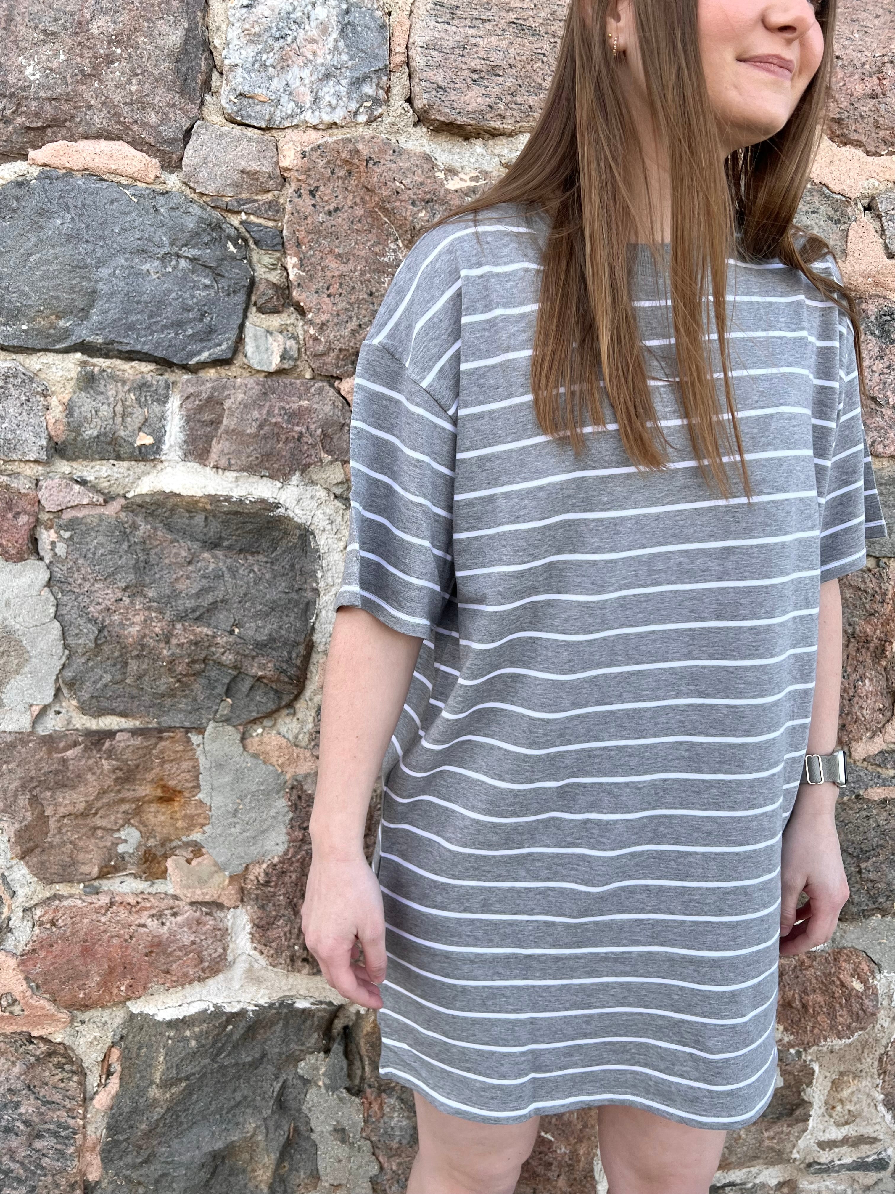 Brunette the Label Oversized Striped Tee Dress - Heather Grey