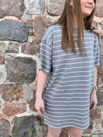 Load image into Gallery viewer, Brunette the Label Oversized Striped Tee Dress - Heather Grey
