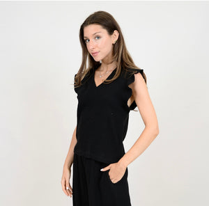 RD Style Arie Gauze Flared Sleeve Top - Black