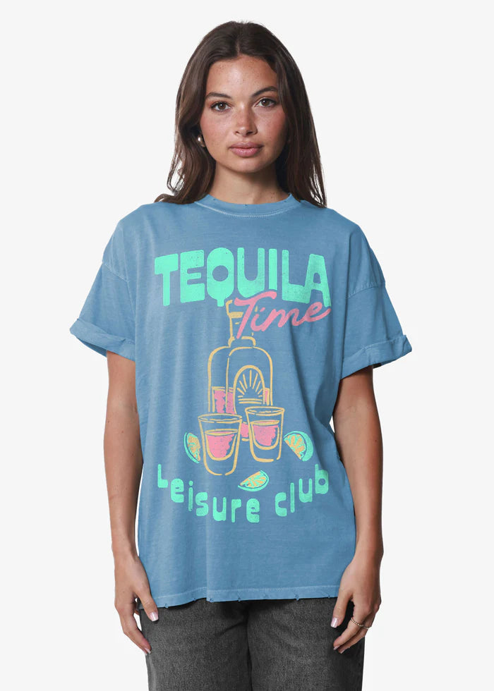 Girl Dangerous Tequila Time Boyfriend Tee - Blue