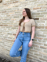 Load image into Gallery viewer, Sage the Label Amore Lace Up Sweater Top - Taupe White
