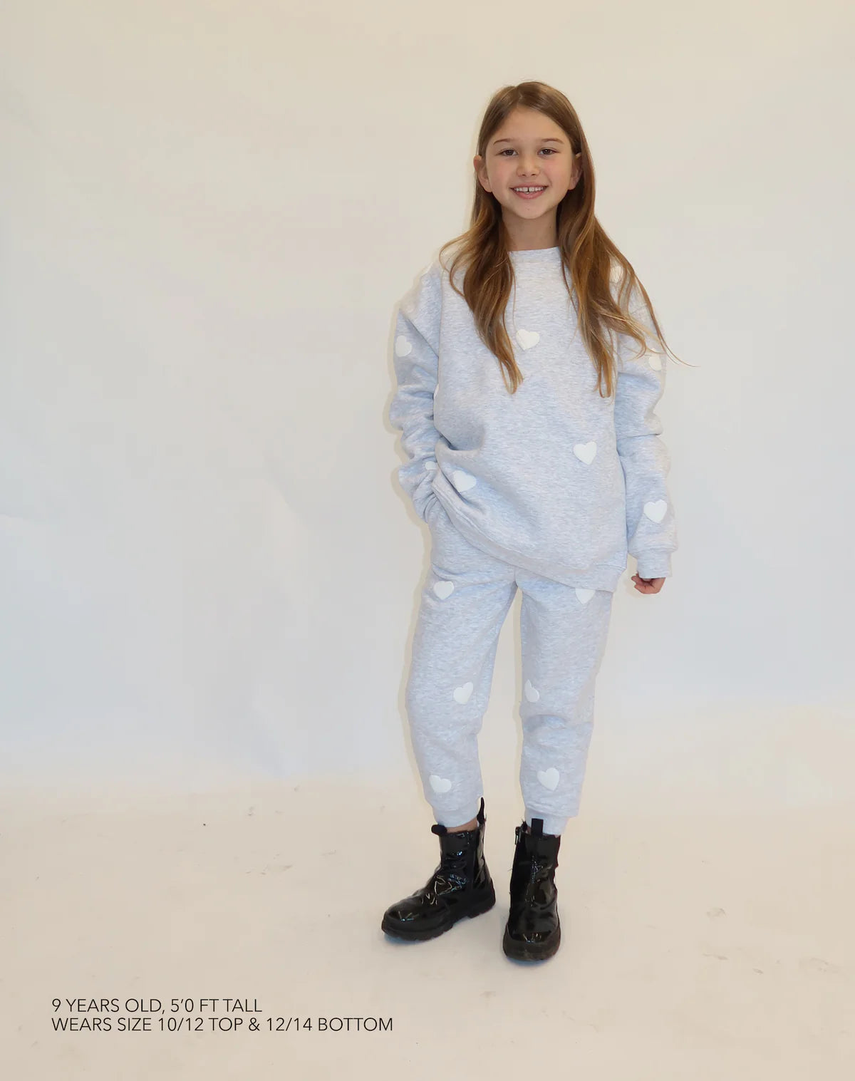 Brunette the Label Kids All Over Heart Classic Crew - Pebble Grey
