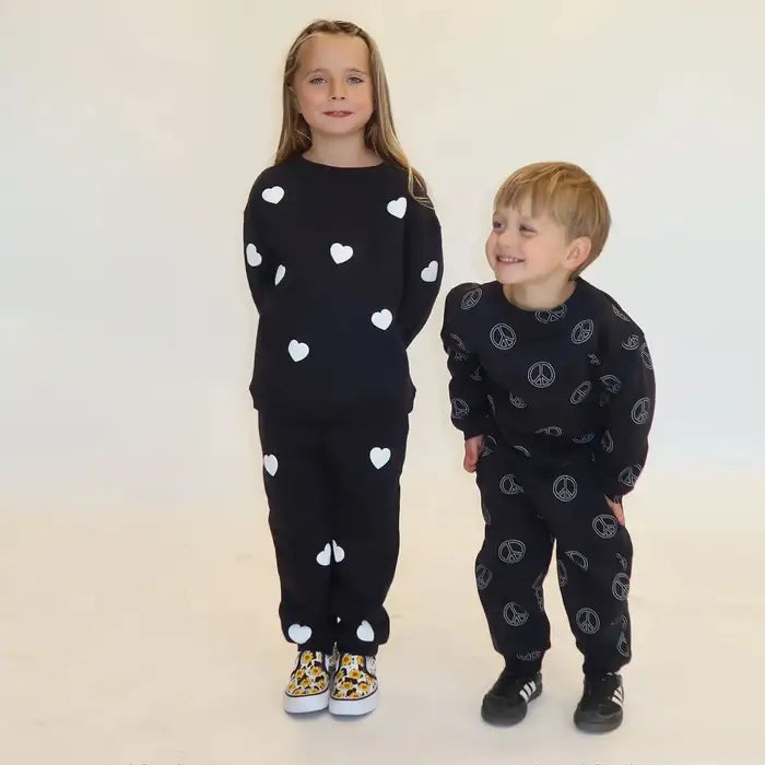 Brunette the Label Oversized Kids All Over Heart Oversized Jogger - Black