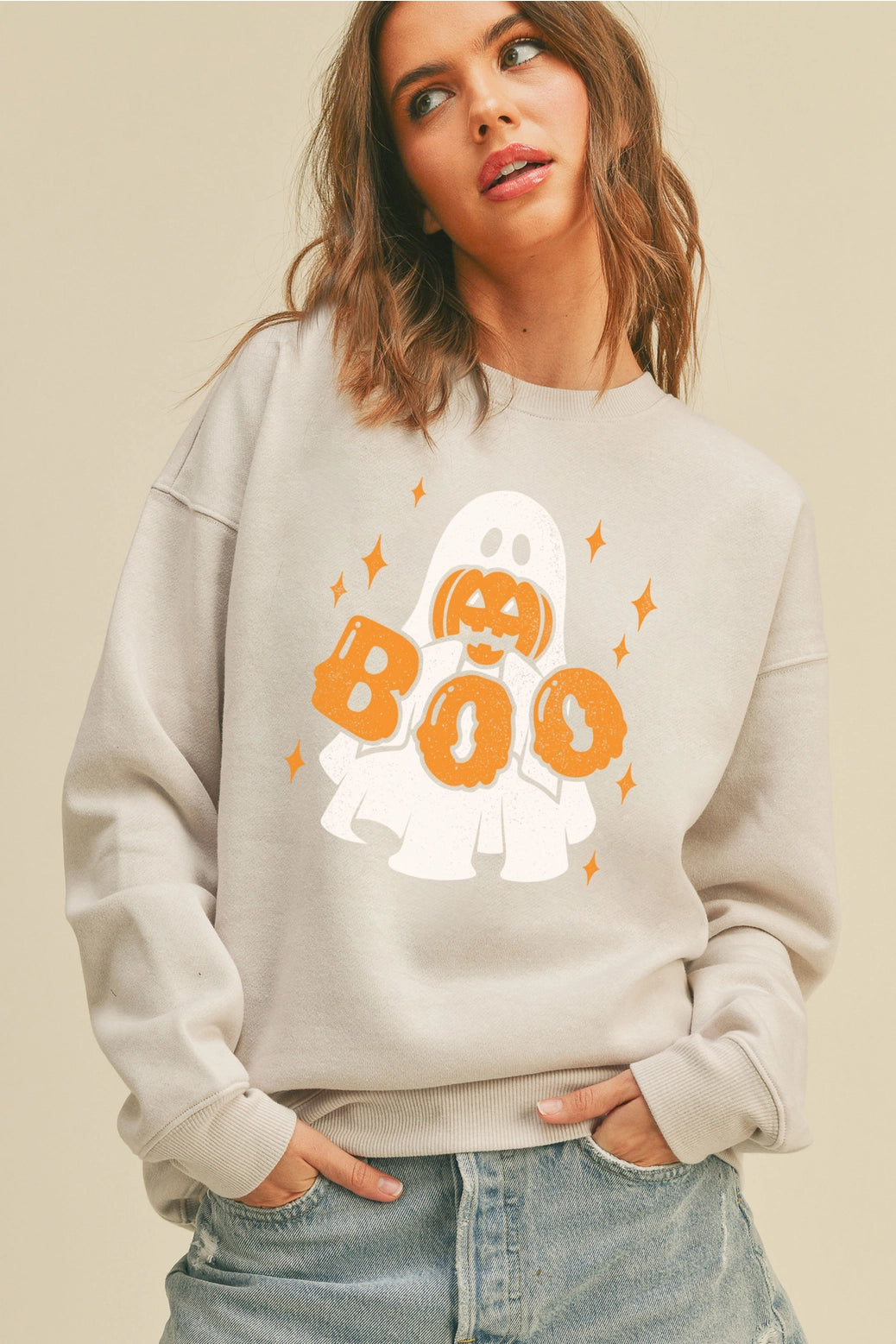 Honestee Boo Graphic Crewneck - Heather Oatmeal