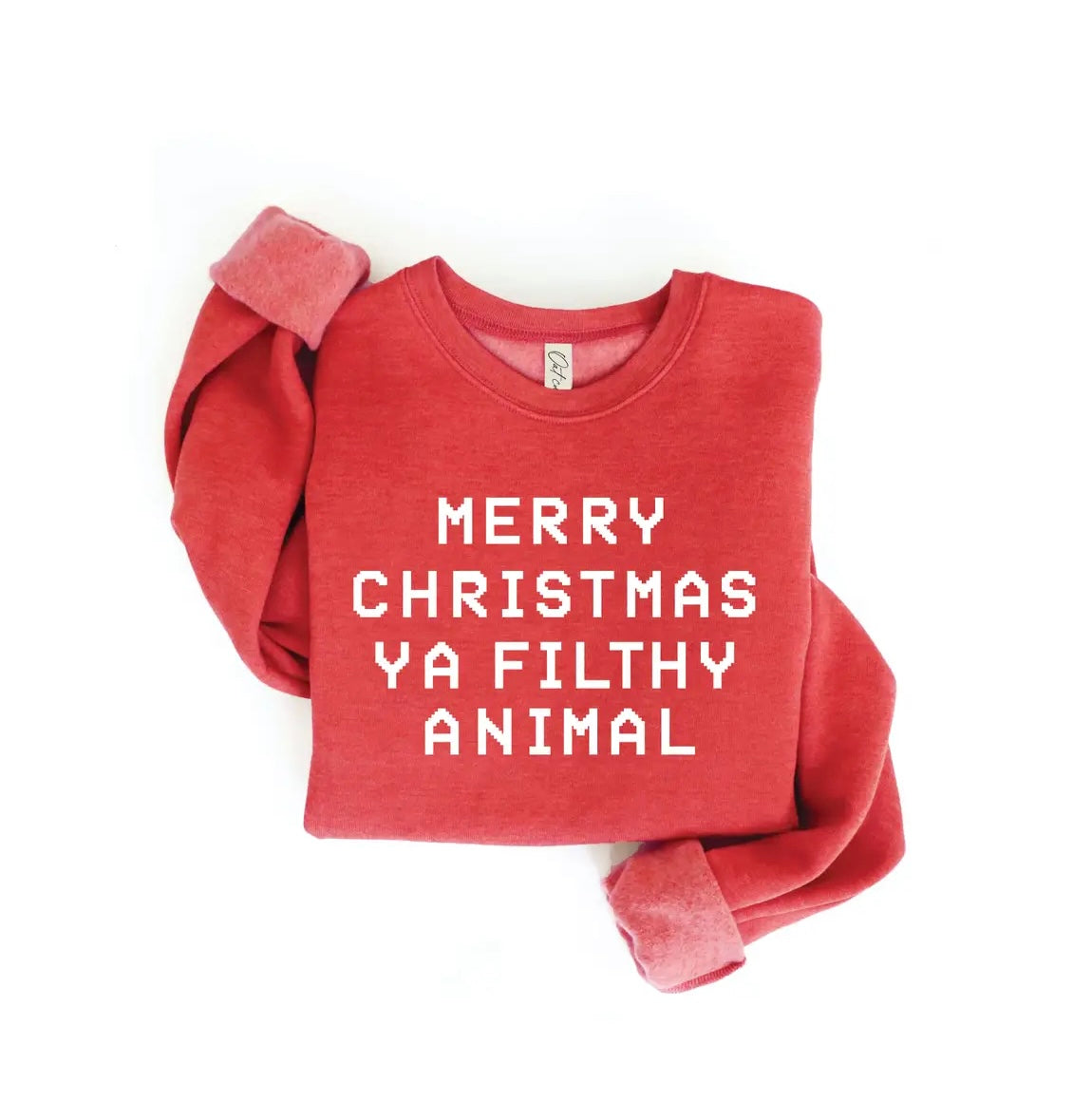 Merry Christmas Ya Filthy Animal Graphic Crewneck - Cranberry