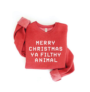 Merry Christmas Ya Filthy Animal Graphic Crewneck - Cranberry