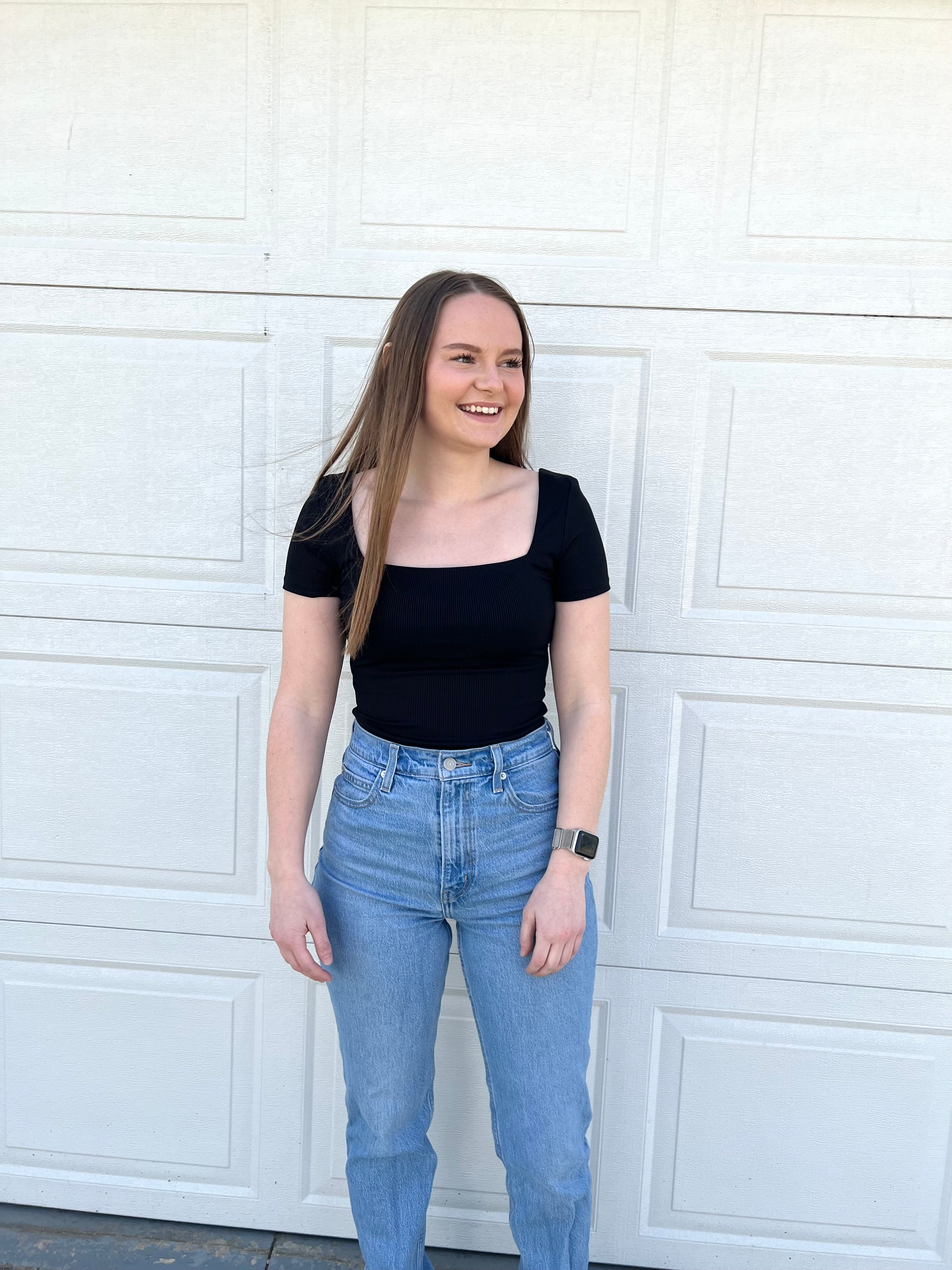 RD Style Stacy Short Sleeve Ribbed Bodysuit - Black